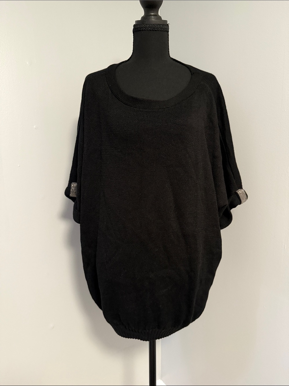 Chico's Black Short-Sleeve Scoop Neck Knit Sweater
